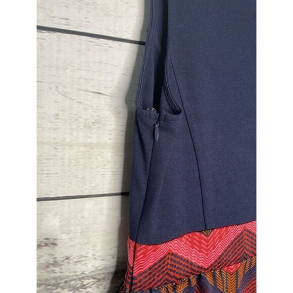 Tabitha Anthropologie Navy Sleeveless Chevron Fit & Flare Above The Knee Dress 6 - Picture 6 of 9